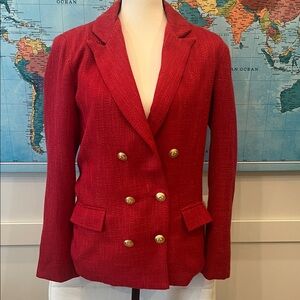 Elegant Red Double-Breasted Women's Blazer from Anthropologie